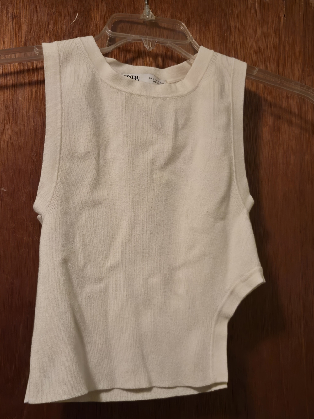 Zara Cream Ribbed Asymmetrical Tank Top